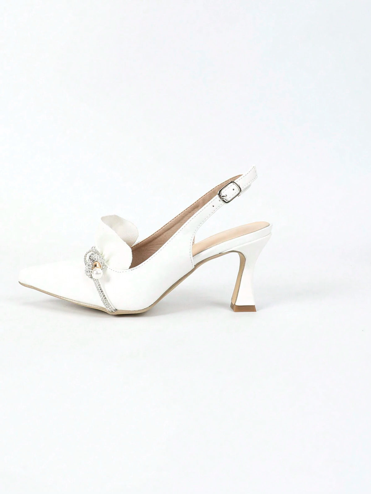 Women's White High Heels, Pointed Toes, Versatile, Simple And Elegant Soft Leather Stilettos, Featuring Pearl