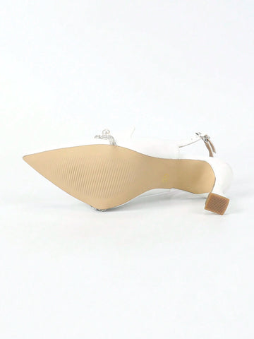 Women's White High Heels, Pointed Toes, Versatile, Simple And Elegant Soft Leather Stilettos, Featuring Pearl