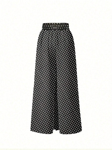 Women's Wide-Legged Polka Dot Printed Pants With Pockets