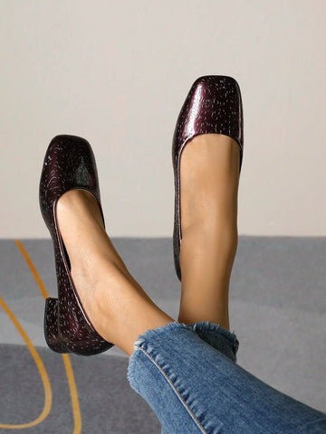 Women's Wide Width Block Heel Slip-On Loafers, Square Toe Soft Sole Comfortable Casual Shoes For All Seasons