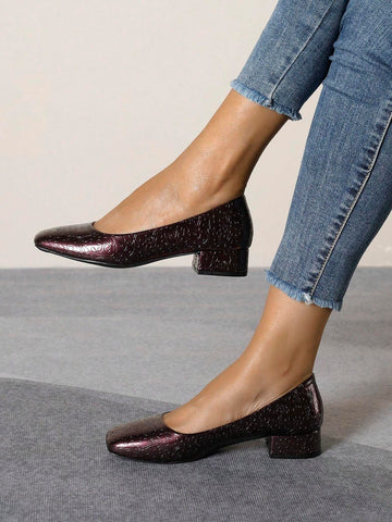 Women's Wide Width Block Heel Slip-On Loafers, Square Toe Soft Sole Comfortable Casual Shoes For All Seasons