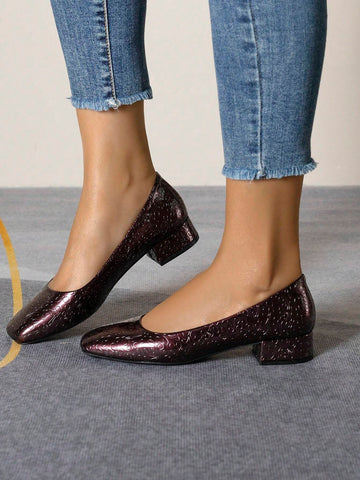 Women's Wide Width Block Heel Slip-On Loafers, Square Toe Soft Sole Comfortable Casual Shoes For All Seasons