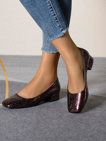 Women's Wide Width Block Heel Slip-On Loafers, Square Toe Soft Sole Comfortable Casual Shoes For All Seasons