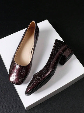 Women's Wide Width Block Heel Slip-On Loafers, Square Toe Soft Sole Comfortable Casual Shoes For All Seasons