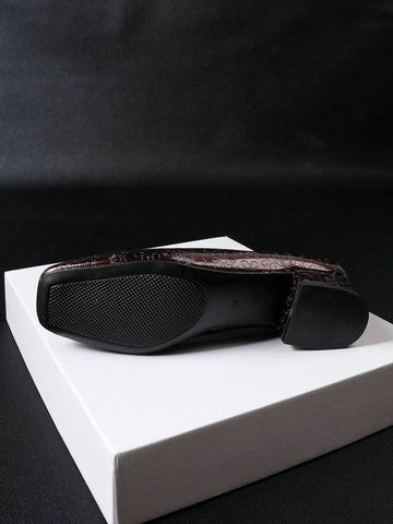 Women's Wide Width Block Heel Slip-On Loafers, Square Toe Soft Sole Comfortable Casual Shoes For All Seasons