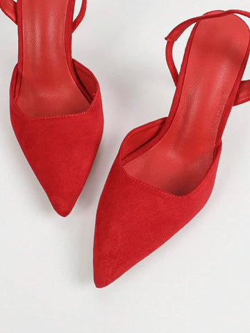 Women's Wineglass Heel High Heels, Plain Color Ankle-Strap Pointed Toe Stilettos,