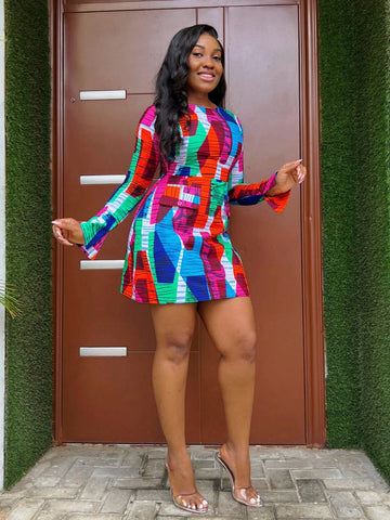 Women's Wrap Dress, Short Knitted Dress With Colorful Prints, Suitable For Outdoor, Vacation