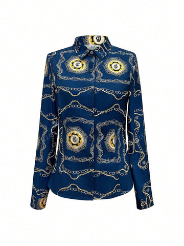 Women's Y2K Snake Skin Print Long Sleeve Fitted Shirt, Spring/Summer