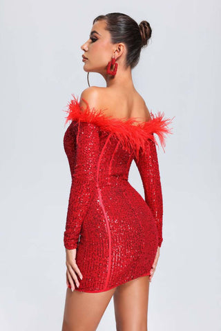Wooh Feather Sequin Mini Dress