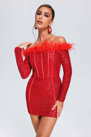 Wooh Feather Sequin Mini Dress