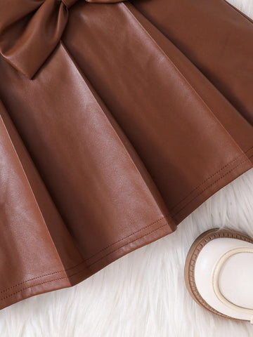 Woven PU Leather Butterfly Decor Casual Mini Skirt For Young Girls