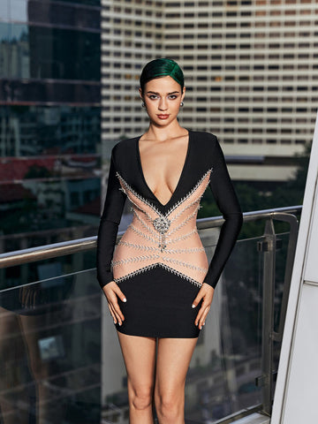 Wren V Neck Crystal Bandage Dress