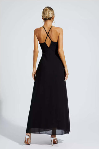 Wrenley Black Floral Embellished Maxi Dress