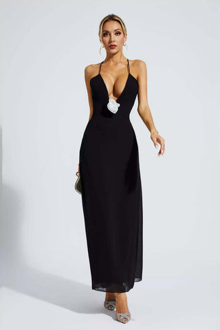 Wrenley Black Floral Embellished Maxi Dress