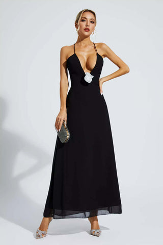 Wrenley Black Floral Embellished Maxi Dress