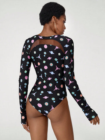 HALF MOON CUTOUT LONG SLEEVE BODYSUIT