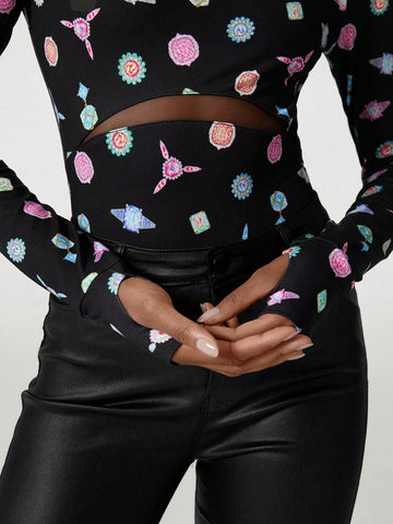 HALF MOON CUTOUT LONG SLEEVE BODYSUIT