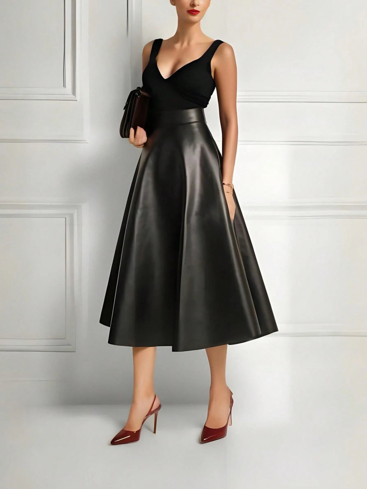 XMDFS Elegant French Style High-Waist Solid Color A-Line Skirt, Fashionable For Spring/Summer/Autumn, Suitable For Party, Commute, Women