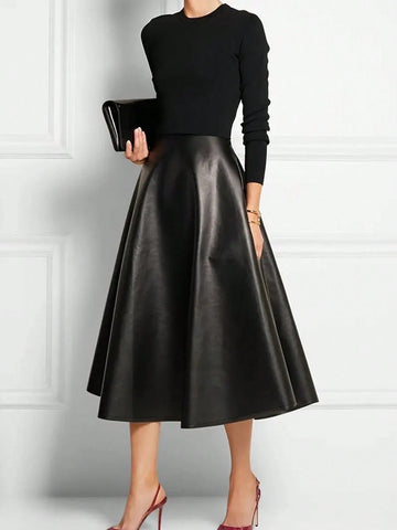 XMDFS Elegant French Style High-Waist Solid Color A-Line Skirt, Fashionable For Spring/Summer/Autumn, Suitable For Party, Commute, Women