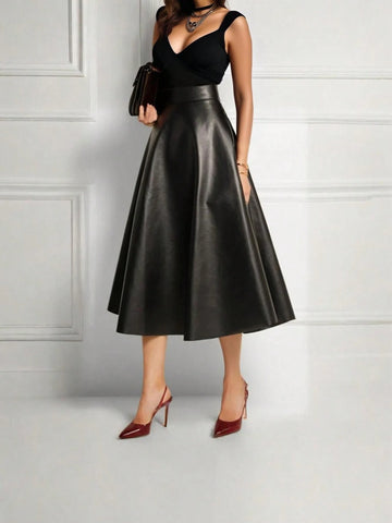 XMDFS Elegant French Style High-Waist Solid Color A-Line Skirt, Fashionable For Spring/Summer/Autumn, Suitable For Party, Commute, Women