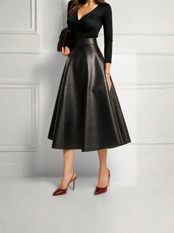 XMDFS Elegant French Style High-Waist Solid Color A-Line Skirt, Fashionable For Spring/Summer/Autumn, Suitable For Party, Commute, Women