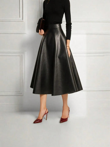 XMDFS Elegant French Style High-Waist Solid Color A-Line Skirt, Fashionable For Spring/Summer/Autumn, Suitable For Party, Commute, Women