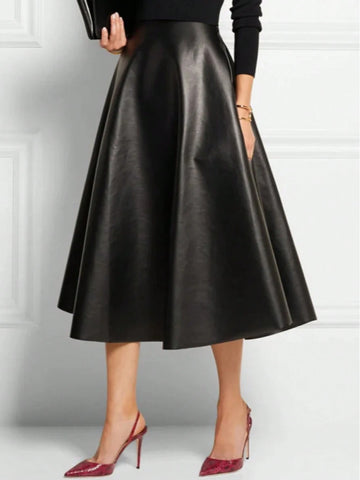 XMDFS Elegant French Style High-Waist Solid Color A-Line Skirt, Fashionable For Spring/Summer/Autumn, Suitable For Party, Commute, Women