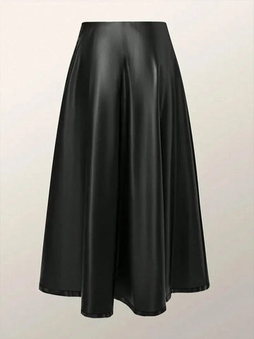 XMDFS Elegant French Style High-Waist Solid Color A-Line Skirt, Fashionable For Spring/Summer/Autumn, Suitable For Party, Commute, Women