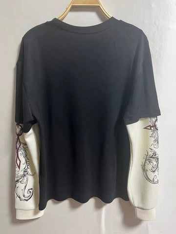 Y2K Fashion Graphic Print Colorblock Splice Mock Neck T-Shirt