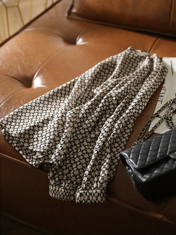 Semi-High Collar Chiffon Printed Long Sleeve Blouse, Spring & Autumn Original Design Versatile Loose Fit Slimming Shirts