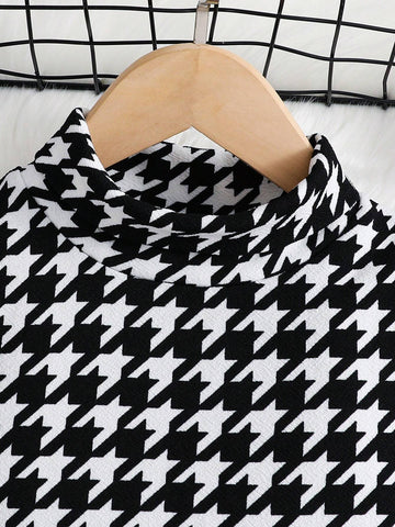 Young Girl All-Match Plaid Print Mock Neck Dress Without Belt, Fall, Winter, Preppy, Back To School, Casual And Versatile,