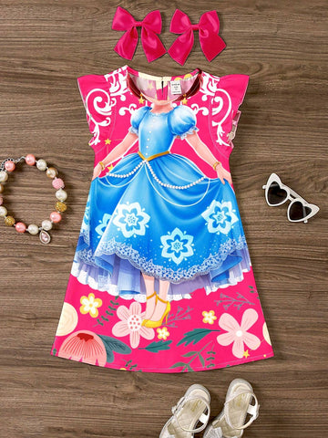 Young Boy Casual Simple Lovely Princess Pattern Ruffle Edge Dress Suitable For Summer