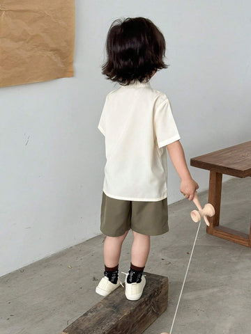 Young Boy Combination Casual Short-Sleeved Shirt With Panda Patterned Flat Buckle Shorts Hanfu