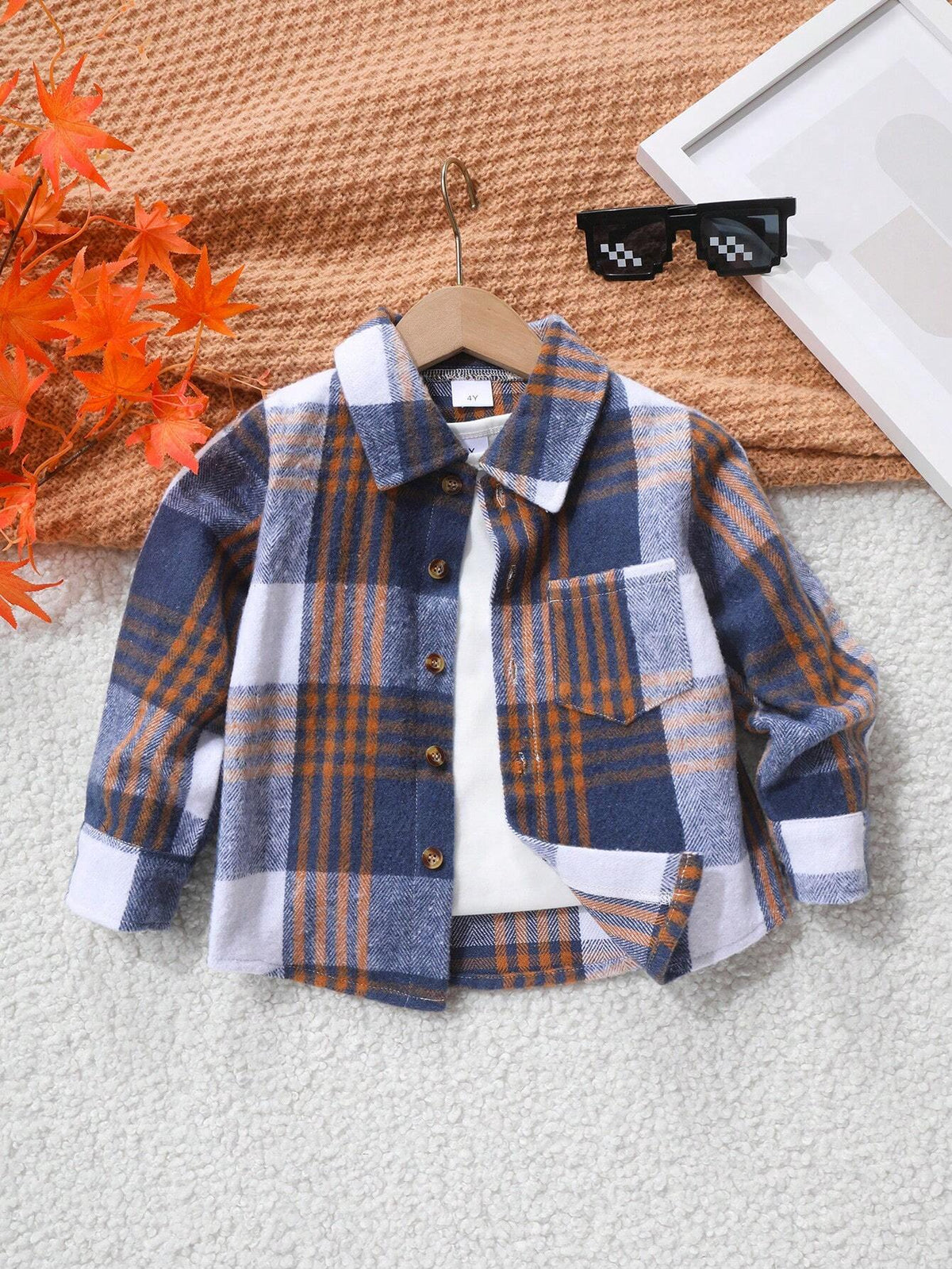 Young Boy Spring Autumn Plaid Hooded Shirt, Unisex Long Sleeve Check Undershirt Jacket