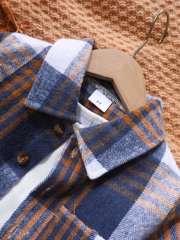 Young Boy Spring Autumn Plaid Hooded Shirt, Unisex Long Sleeve Check Undershirt Jacket