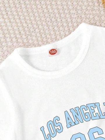 Young Girl 1pc Casual Letter And Number Printed Short Sleeve Lightweight Knit T-Shirt For Summer