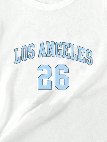 Young Girl 1pc Casual Letter And Number Printed Short Sleeve Lightweight Knit T-Shirt For Summer