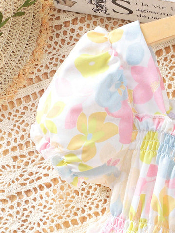 Young Girl 1pc Casual Loose Elegant Sweet Floral Printed Dress, Perfect For Holidays, Travel And Beach In Summer