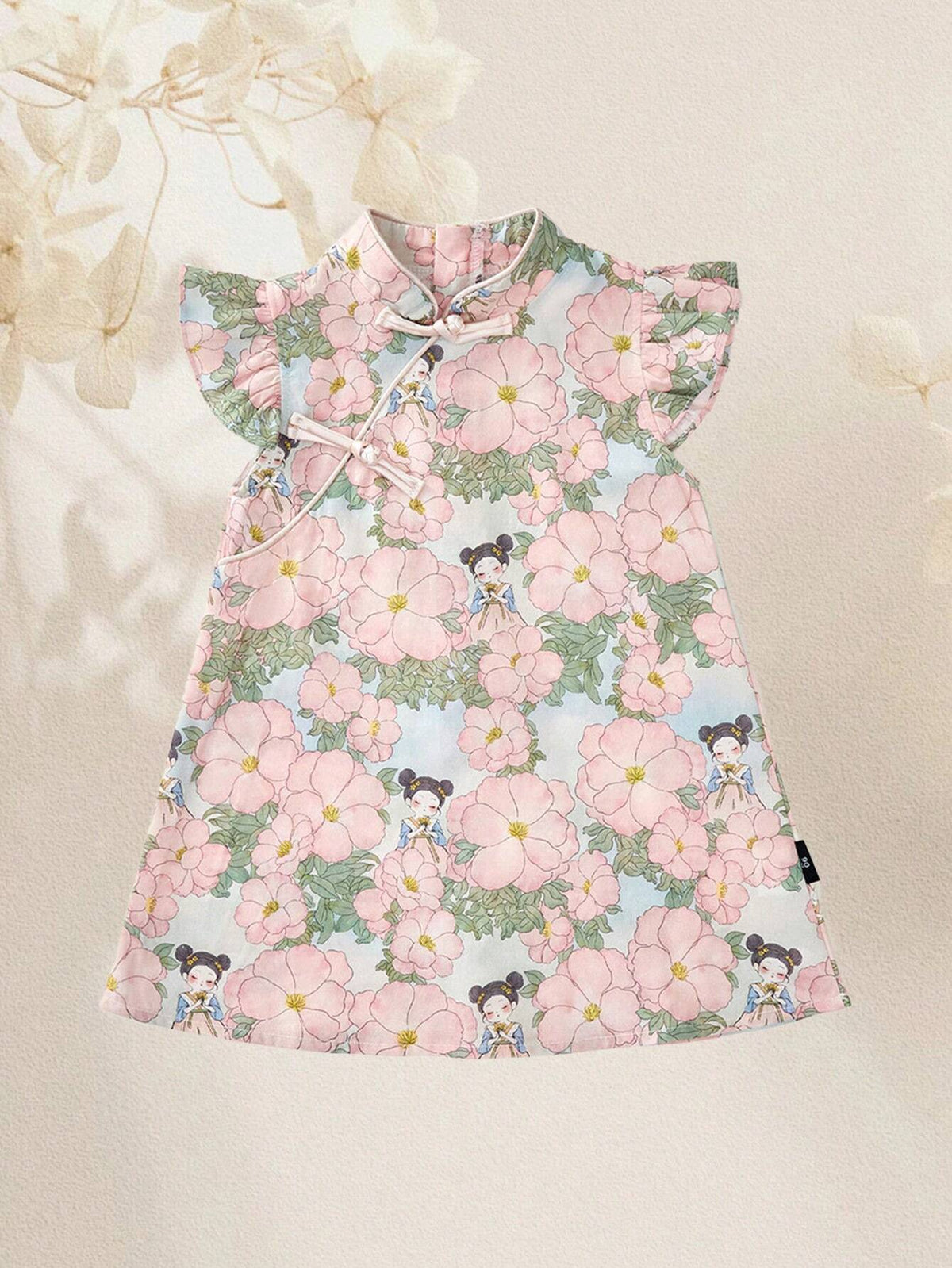 Young Girl 1pc Chinese Retro Style Cotton Printed Retro Cheongsam Dress With Soft Skin-Friendly Fabric, Cap Sleeved, For Little Girl Casual Holidays, Children's Day, Spring & Summer