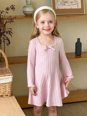 Young Girl 1pc Fashion & Cute Square Neck Flared Velvet Dress, A-Line Dress, Elegant Long Sleeve Cake Dress, For Birthday Party, Vacation