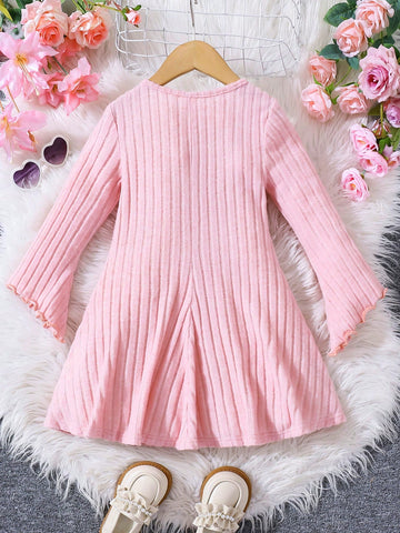 Young Girl 1pc Fashion & Cute Square Neck Flared Velvet Dress, A-Line Dress, Elegant Long Sleeve Cake Dress, For Birthday Party, Vacation