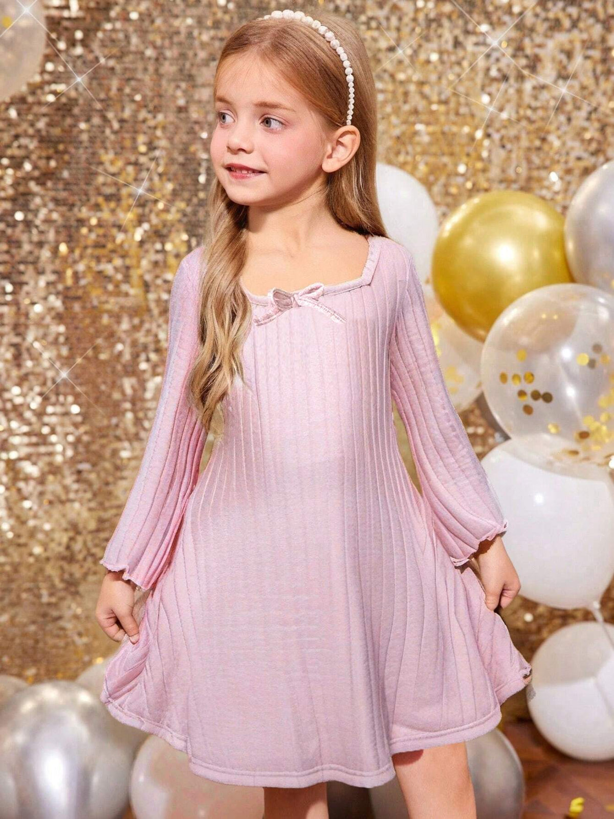 Young Girl 1pc Fashion & Cute Square Neck Flared Velvet Dress, A-Line Dress, Elegant Long Sleeve Cake Dress, For Birthday Party, Vacation