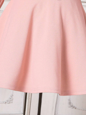 Young Girl 1pc Fashion & Cute & Minimalist Elegant Knit Patchwork Chiffon Long Sleeve Dress, Autumn