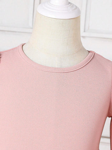 Young Girl 1pc Fashion & Cute & Minimalist Elegant Knit Patchwork Chiffon Long Sleeve Dress, Autumn