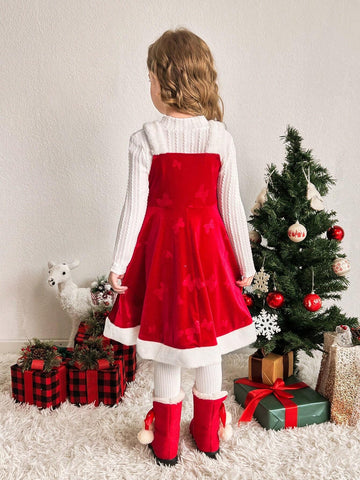 Young Girl 1pc Free Christmas Hat Fashion & Cute Velvet Dress, A-Line Dress, Elegant Cake Dress