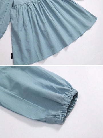 Young Girl 1pc Romantic French Style Embroidered Long Sleeve Dress With Turn-Down Collar For Spring