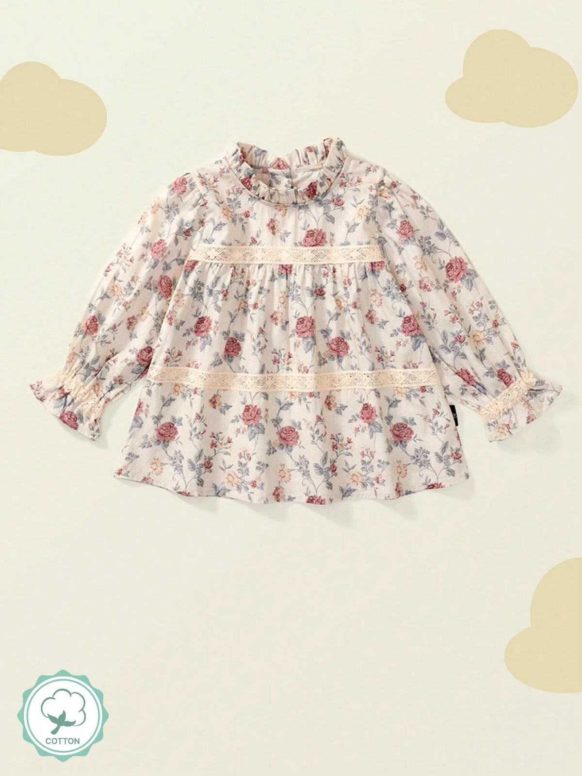 Young Girl 1pc Sweet French Style Floral Doll Shirt Top For Spring