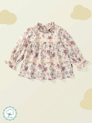 Young Girl 1pc Sweet French Style Floral Doll Shirt Top For Spring