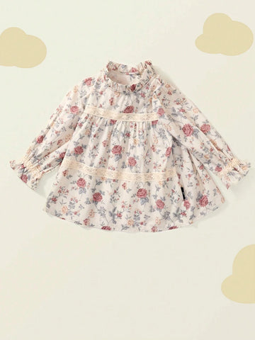 Young Girl 1pc Sweet French Style Floral Doll Shirt Top For Spring