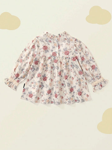 Young Girl 1pc Sweet French Style Floral Doll Shirt Top For Spring